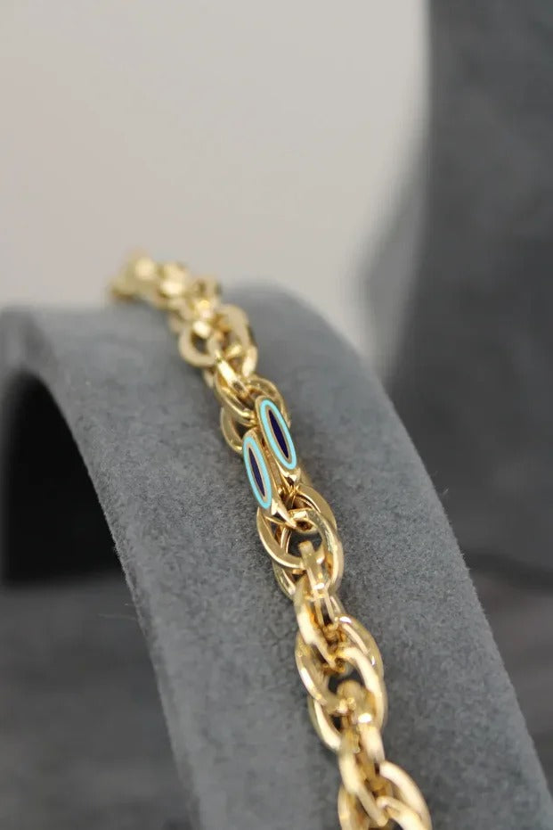 Enameled Hallow Bracelet 14 Carat Gold Bracelet 20cm 11.03 grams