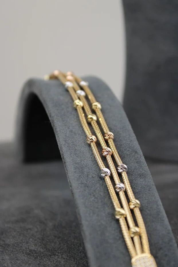 3 Row Dorika Bracelet 14 Carat Gold Bracelet 18 cm 9.74 grams