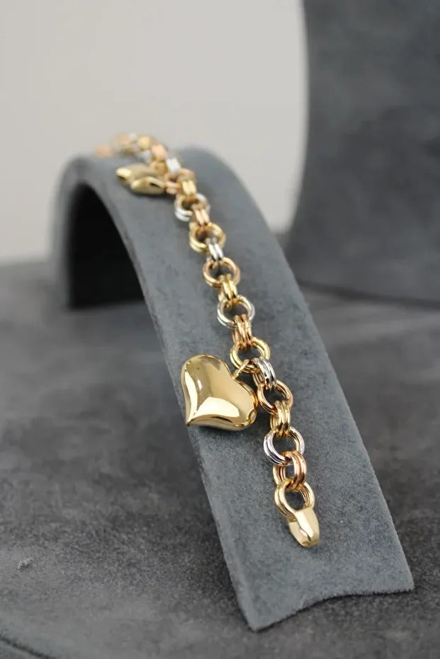 3 Renk Doch Şans Bilekliği 14 Ayar Altın Bileklik 19 Cm