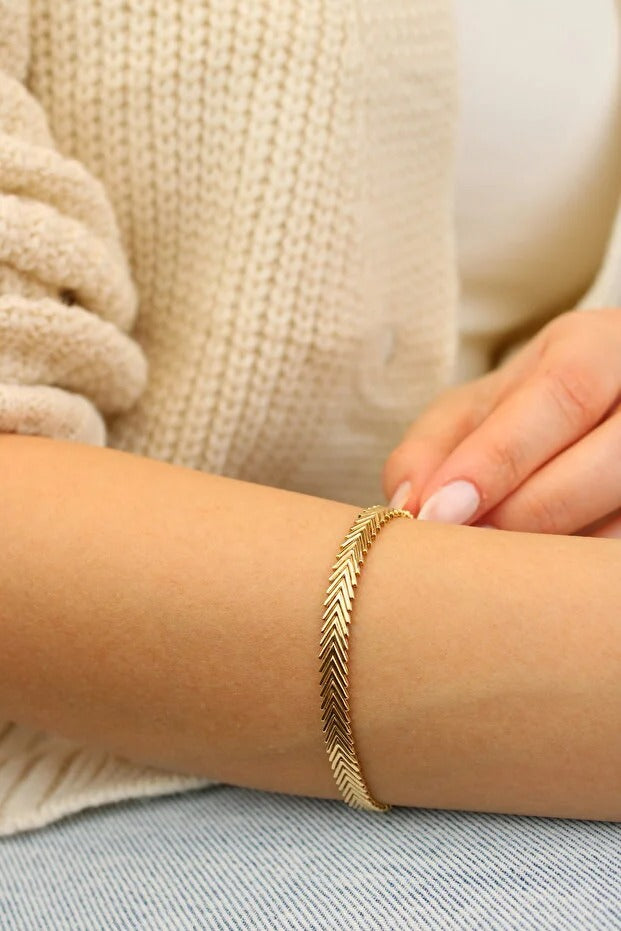 Fishbone Gold Bracelet 14 Carat Gold Bracelet 18.5 cm