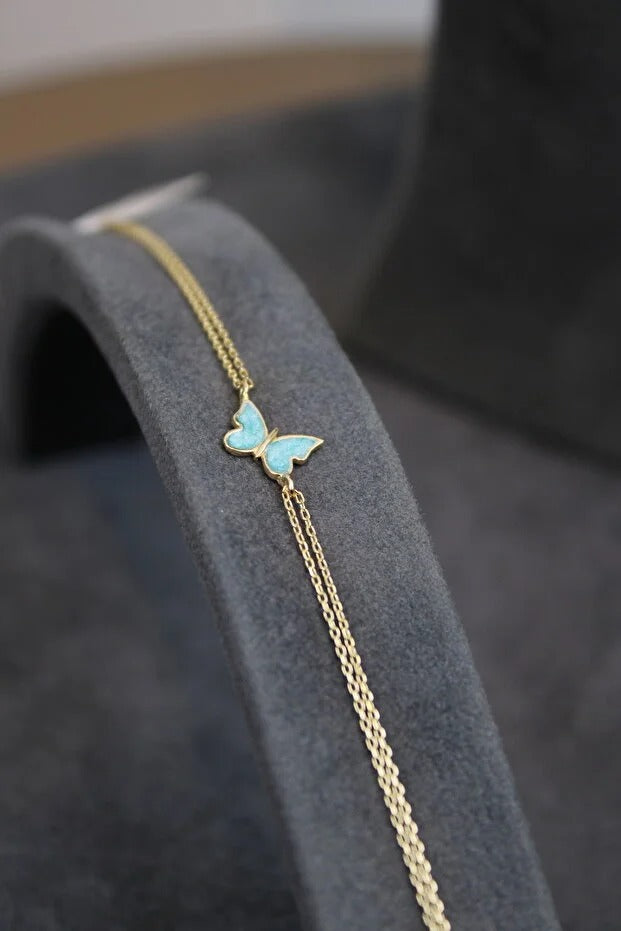 14 Carat Gold Enamel Butterfly Bracelet