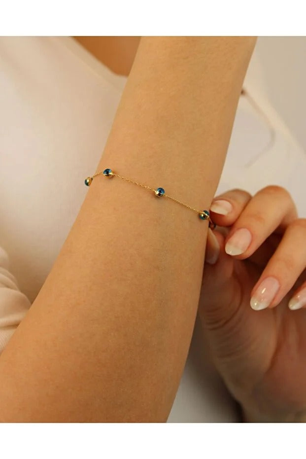 14 Carat Gold Evil Eye Bead Bracelet