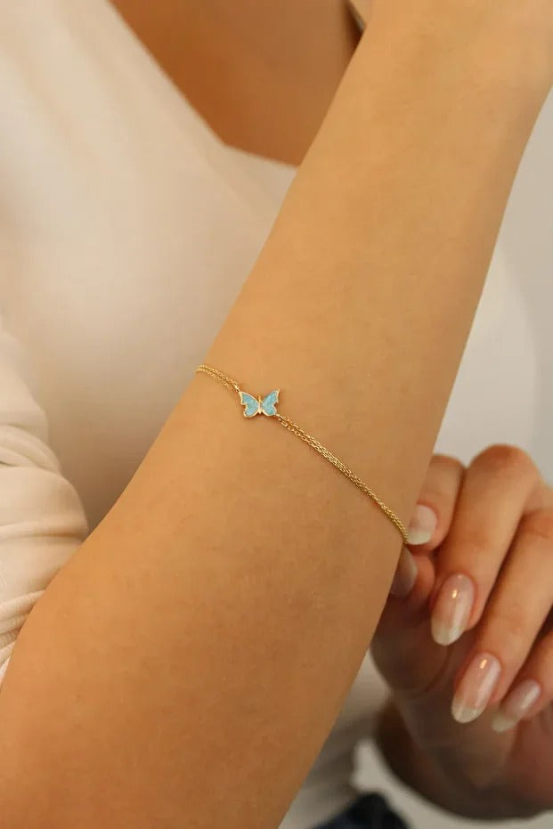 14 Carat Gold Enamel Butterfly Bracelet