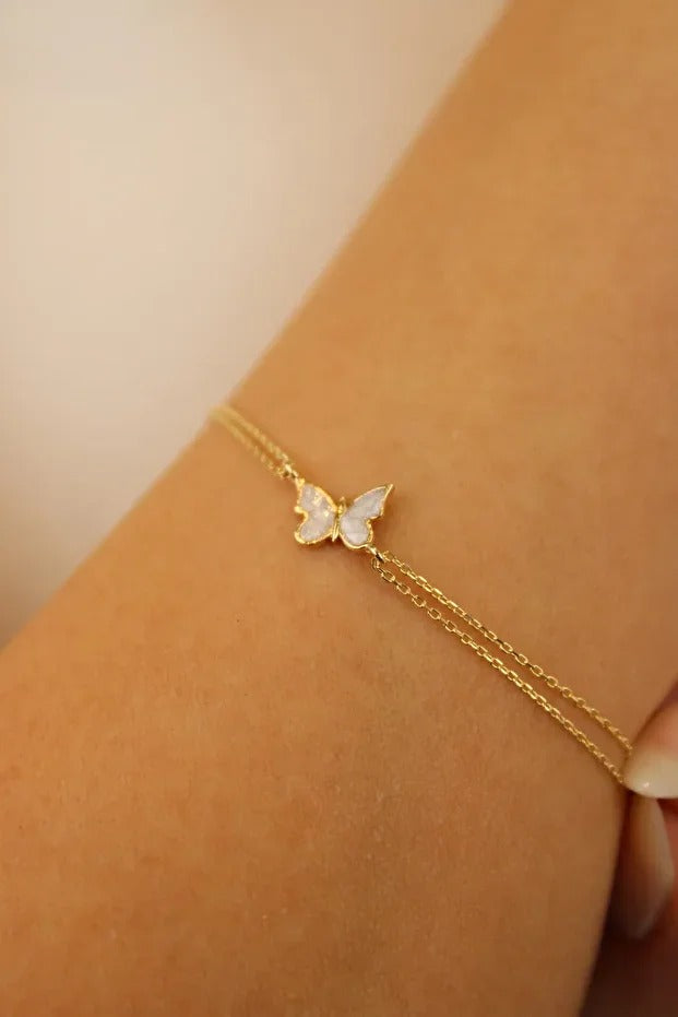14 Carat White Enamel Butterfly Bracelet