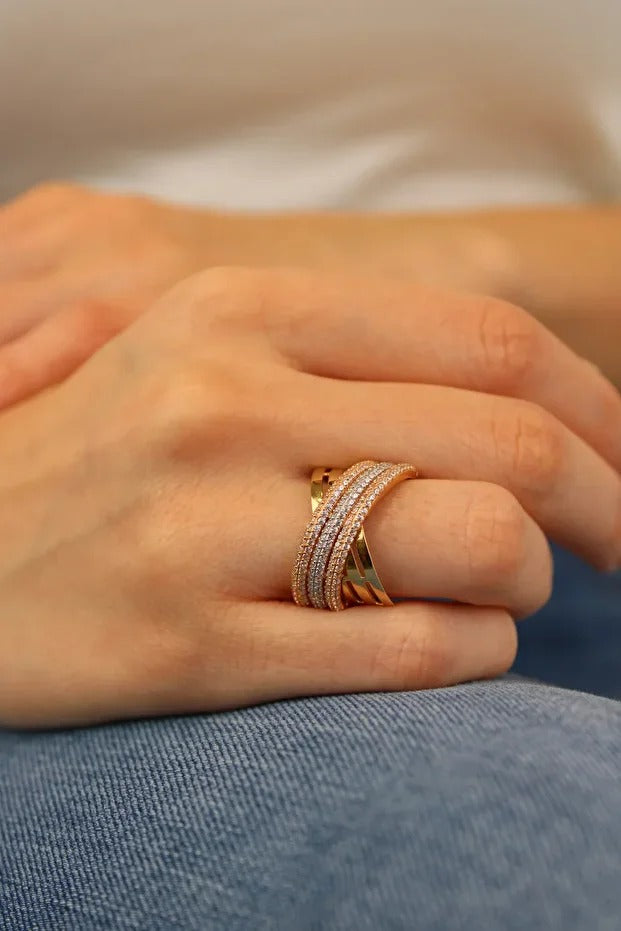 Cross Stone Design Gold Ring 14 Carat 4.44 grams