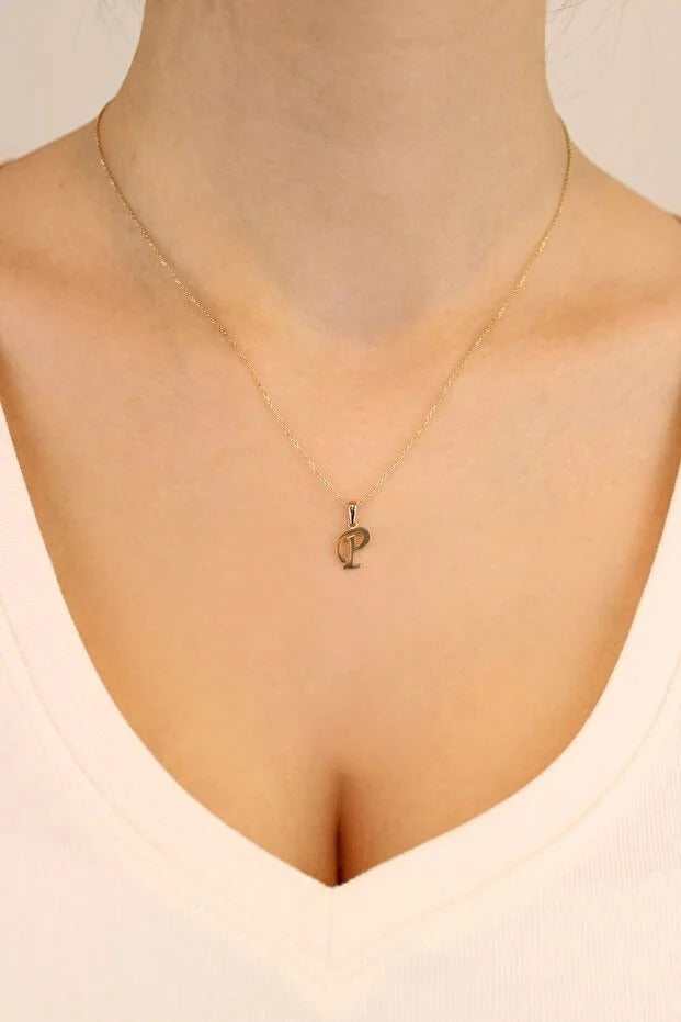 14 Carat Gold Letter P Handwritten Necklace