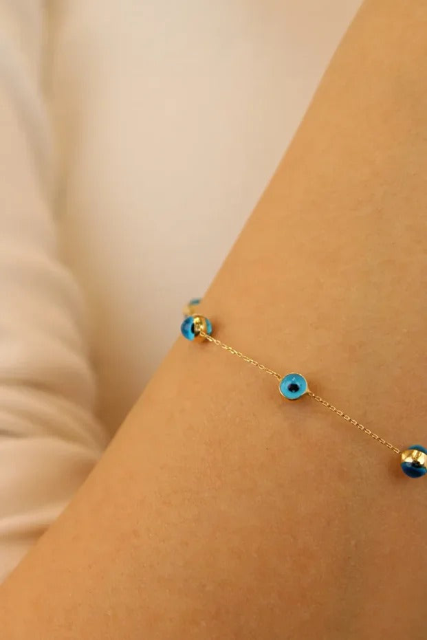 14 Carat Gold Evil Eye Beaded Elegant Chain