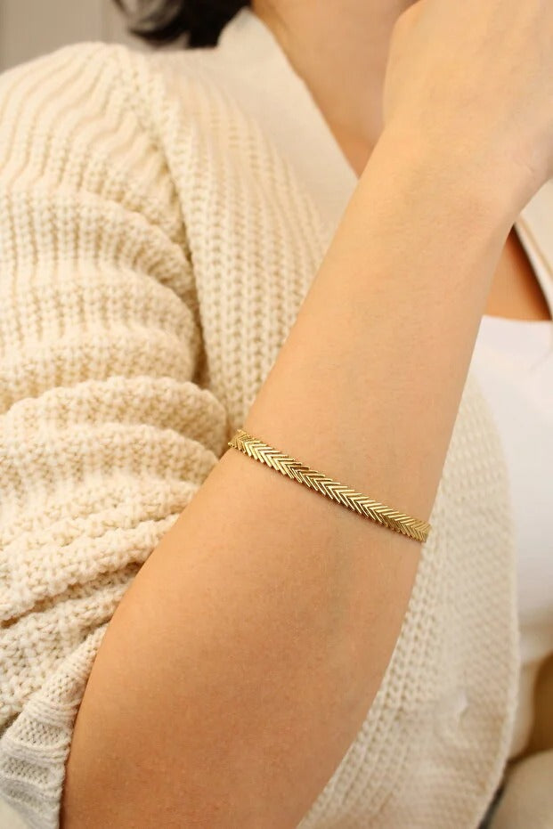 Fishbone Gold Bracelet 14 Carat Gold Bracelet 18.5 cm