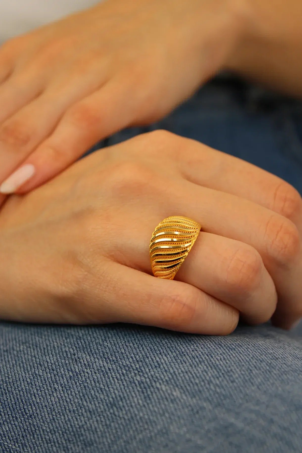 Line Detail Gold Ring 14 Carat Ring