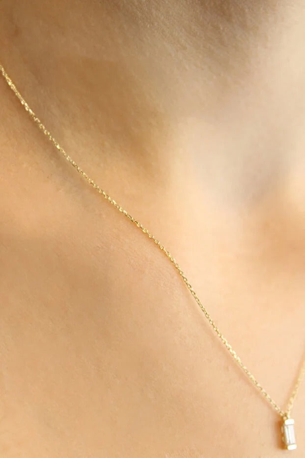 14 Carat Gold Baguette Cut Minimal Necklace