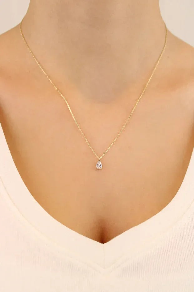 14 Carat Gold Drop Cut Minimal Necklace