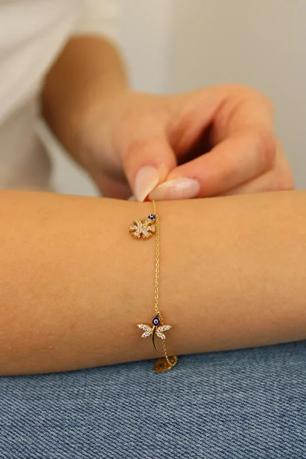 14 Carat Gold Lucky Bracelet with Pendant Chain