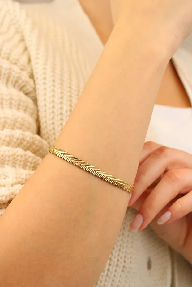 Fishbone Gold Bracelet 14 Carat Gold Bracelet 18.5 cm