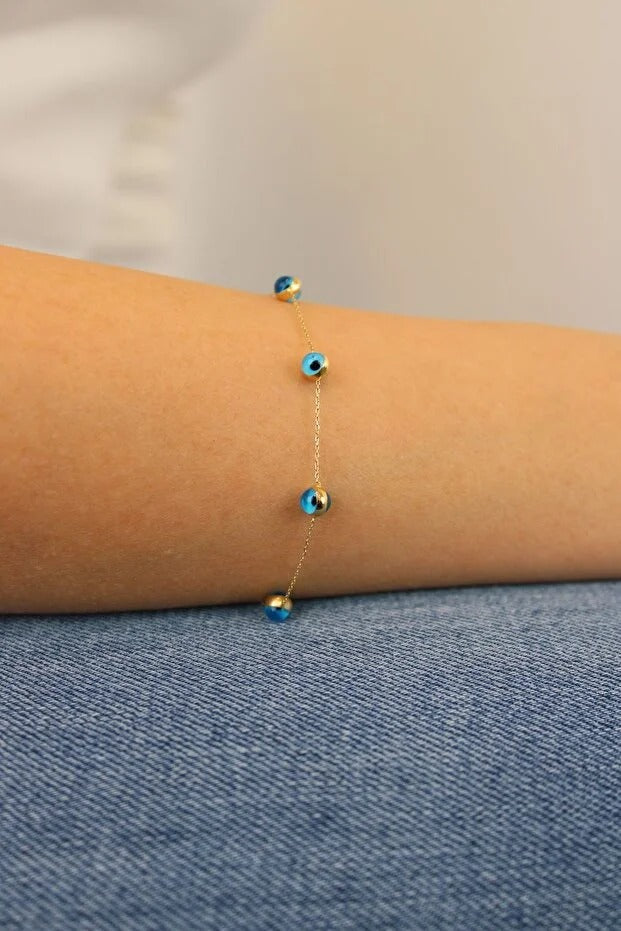 14 Carat Gold Evil Eye Beaded Elegant Chain