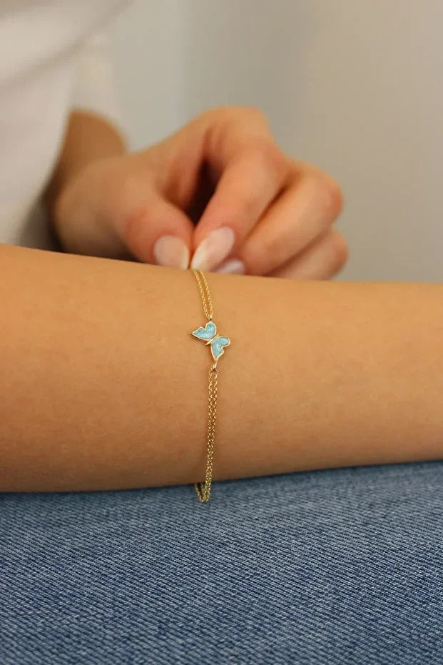 14 Carat Gold Enamel Butterfly Bracelet