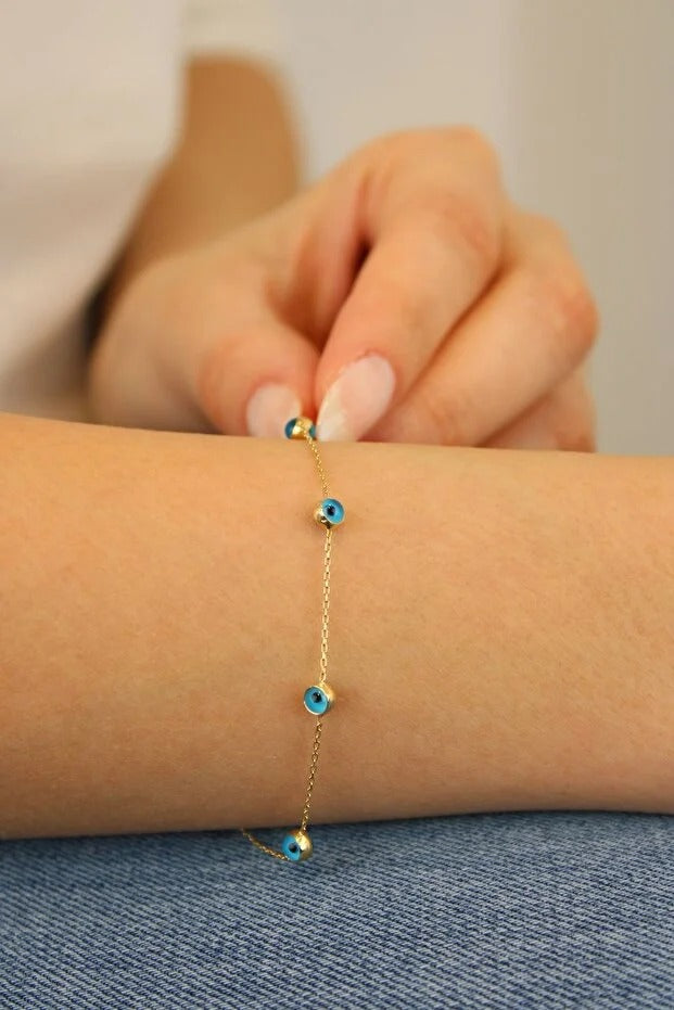 14 Carat Gold Evil Eye Bead Bracelet