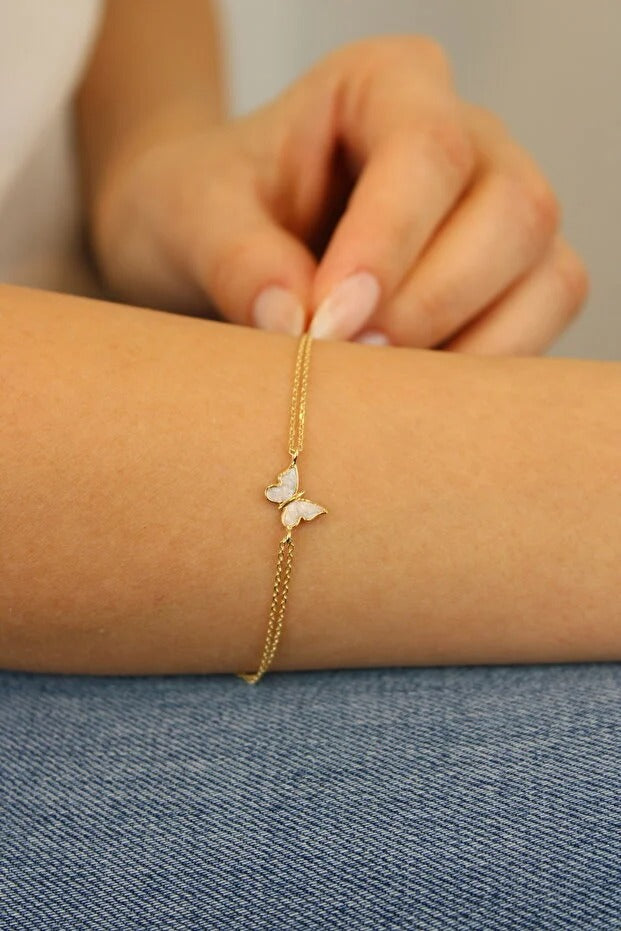 14 Carat White Enamel Butterfly Bracelet