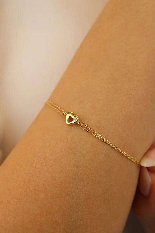 14 Carat Gold Elegant Heart Bracelet