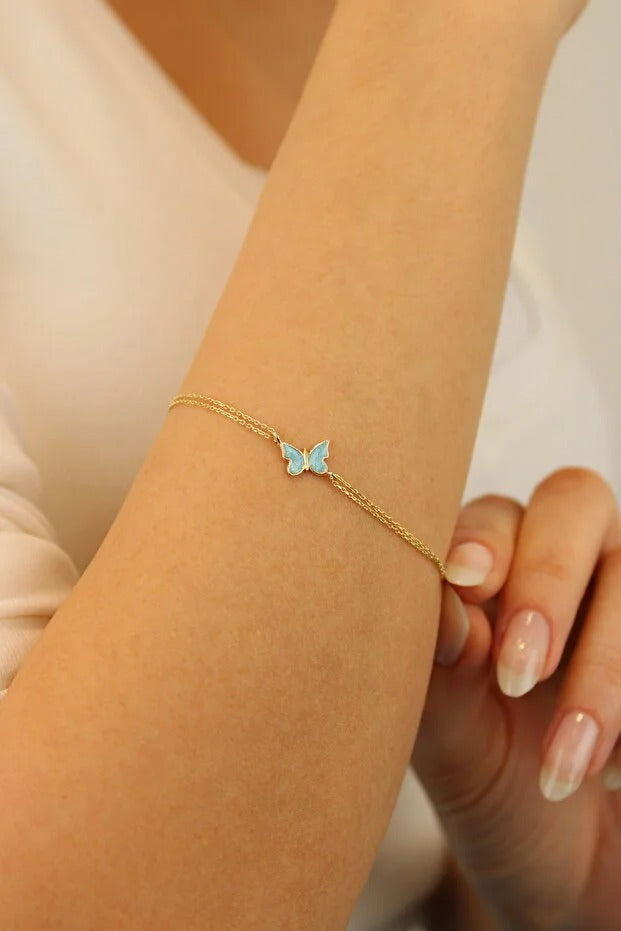 14 Carat Gold Enamel Butterfly Bracelet