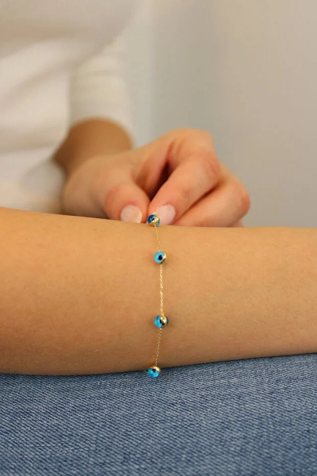 14 Carat Gold Evil Eye Beaded Elegant Chain
