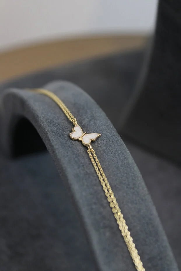 14 Carat White Enamel Butterfly Bracelet