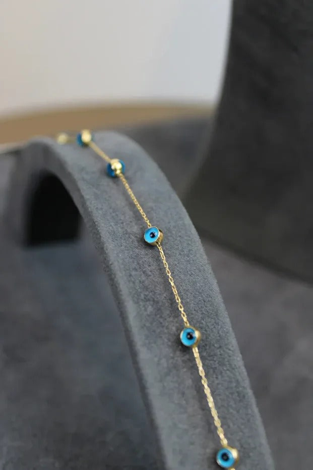 14 Carat Gold Evil Eye Bead Bracelet