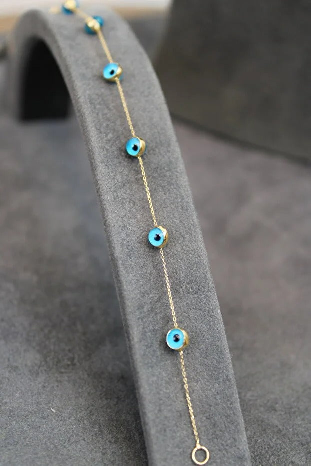 14 Carat Gold Evil Eye Beaded Elegant Chain