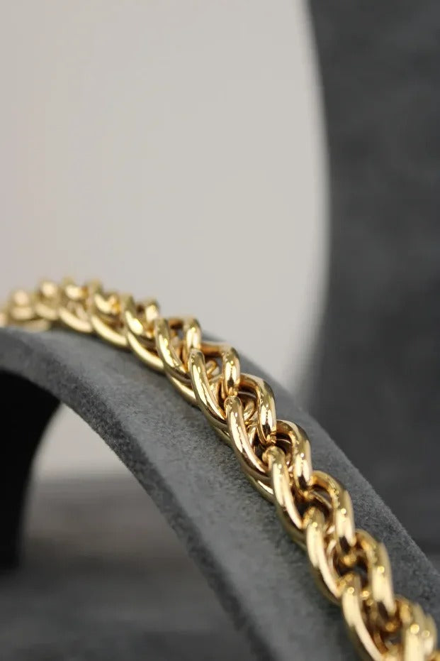 Knit Detailed Hallow Bracelet 14 Carat Gold Bracelet 22 cm 20.35 grams