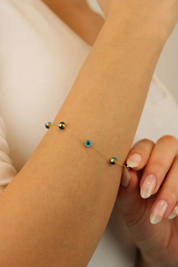 14 Carat Gold Evil Eye Beaded Elegant Chain