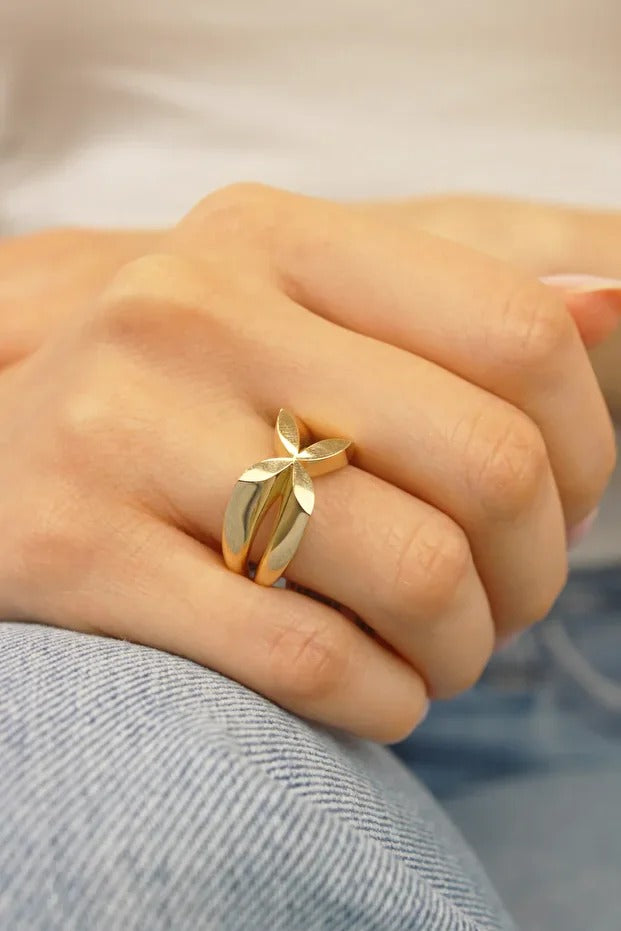 14 Ayar Altın Yonca Özel tasarım Yüzük