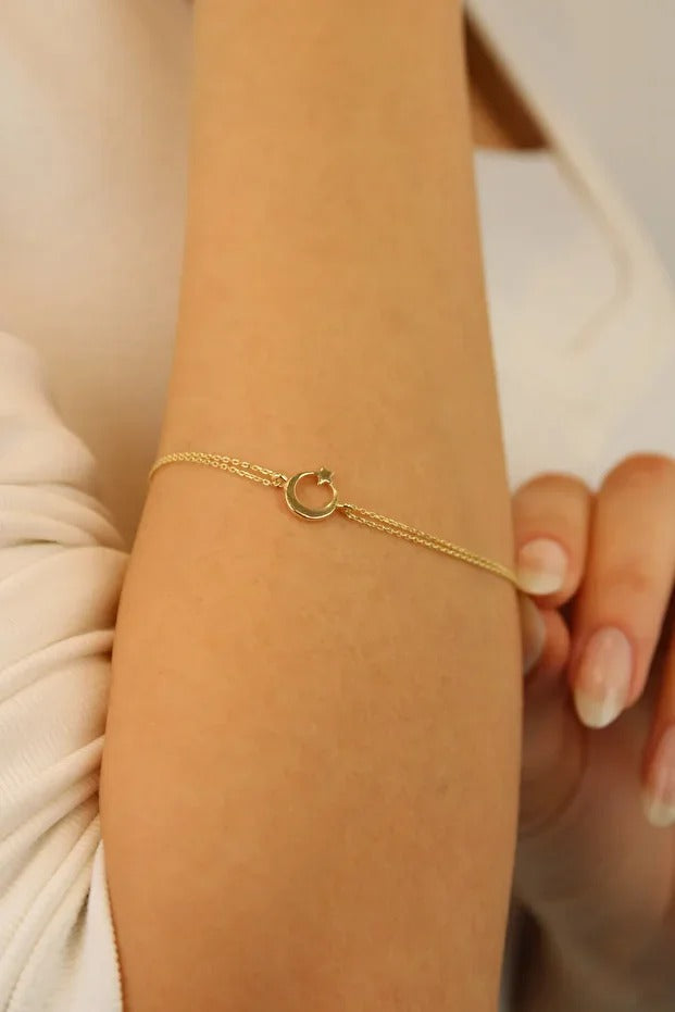 14 Carat Gold Crescent Star Bracelet Elegant