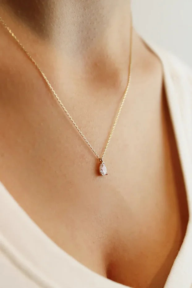 14 Carat Gold Drop Cut Minimal Necklace