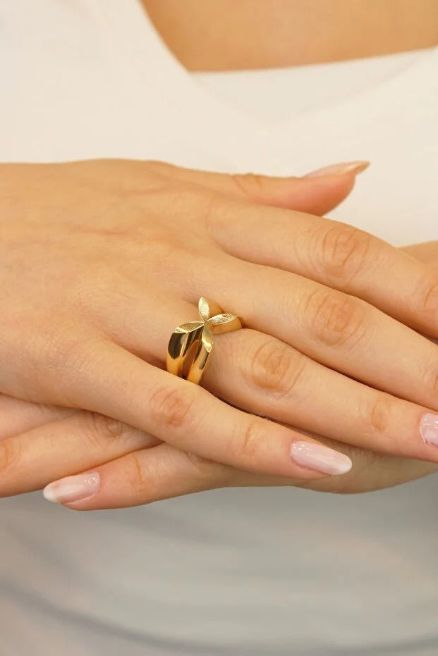 14 Ayar Altın Yonca Özel tasarım Yüzük