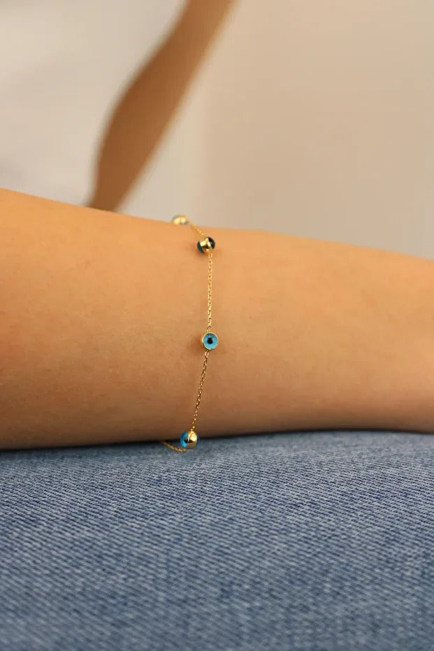 14 Carat Gold Evil Eye Bead Bracelet