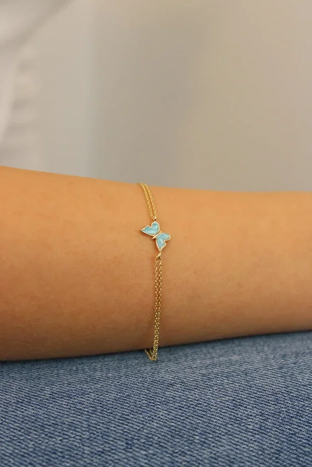14 Carat Gold Enamel Butterfly Bracelet