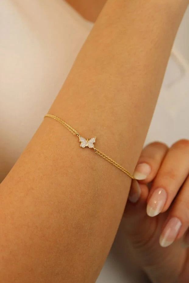 14 Carat White Enamel Butterfly Bracelet