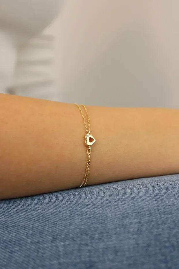 14 Carat Gold Elegant Heart Bracelet