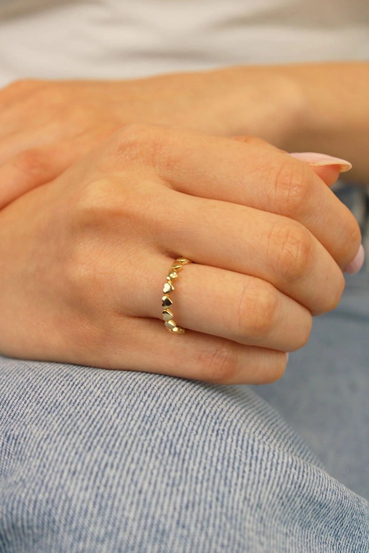 14 Carat Gold Row Heart Ring