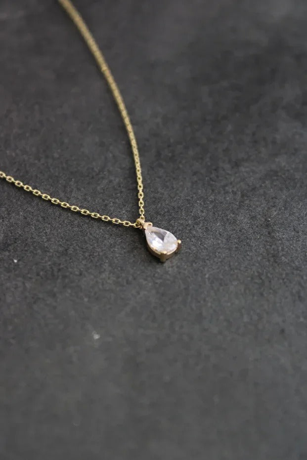 14 Carat Gold Drop Cut Minimal Necklace