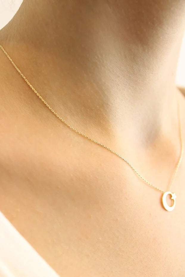 14 Carat Gold Crescent Star Minimal Necklace