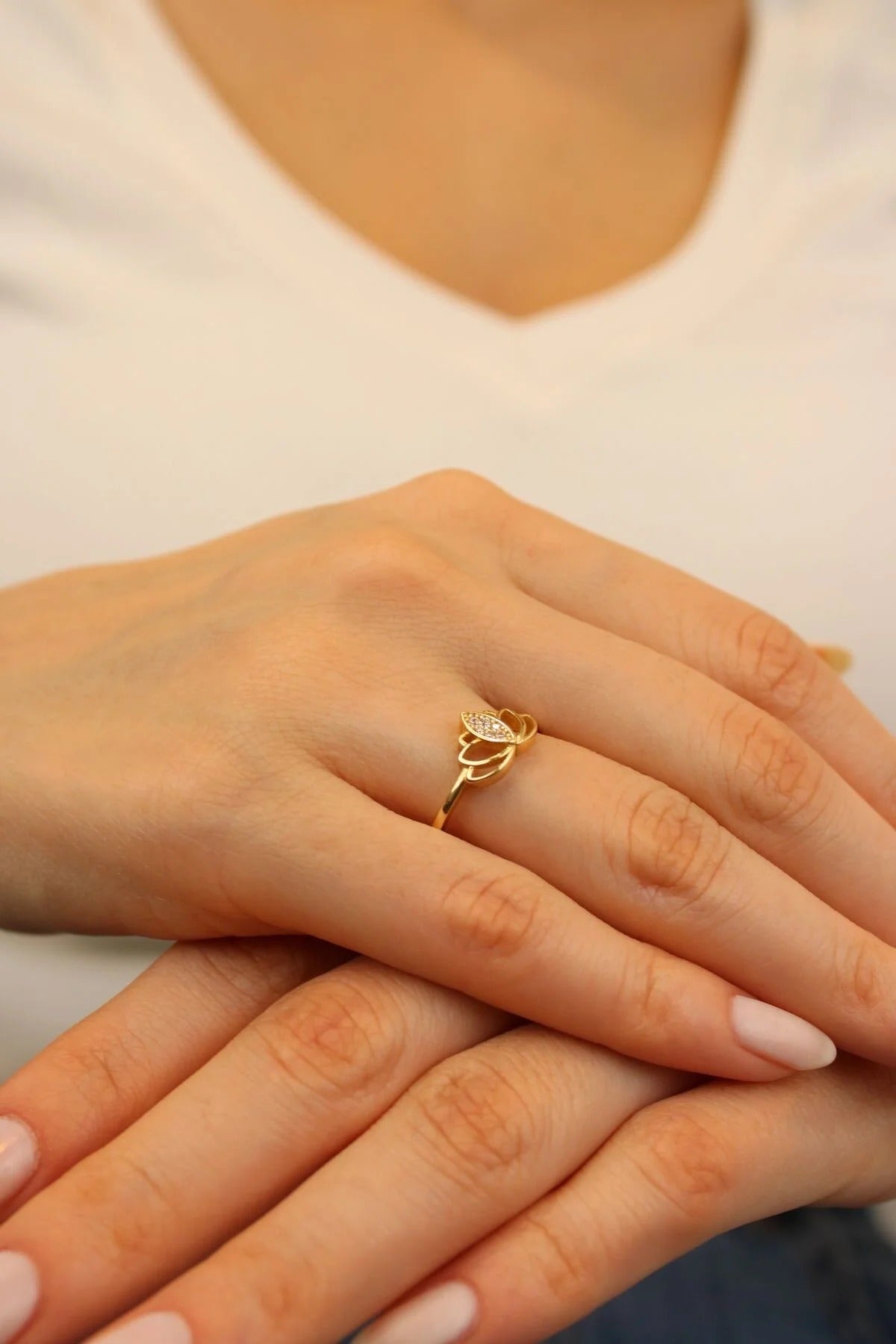 Lotus Flower Gold Ring 14 Carat Gold Ring 1.54 grams