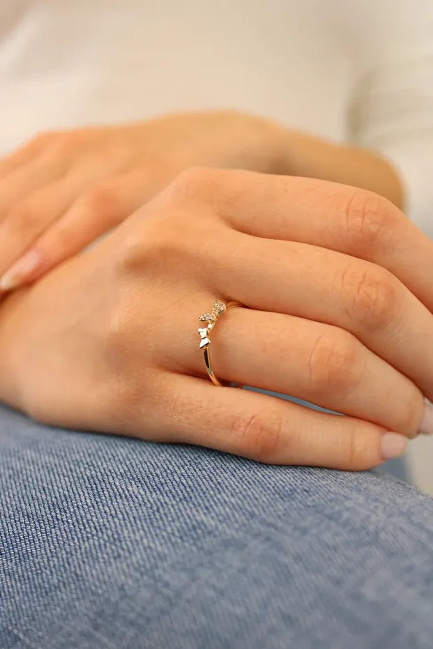 14 Carat Gold Double Butterfly Elegant Ring