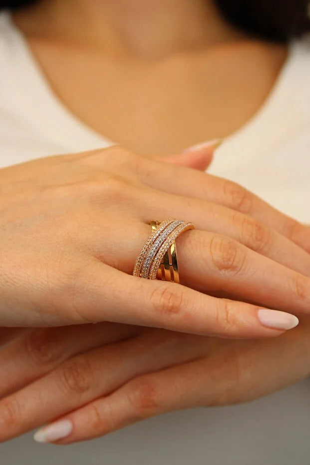 Cross Stone Design Gold Ring 14 Carat 4.44 grams