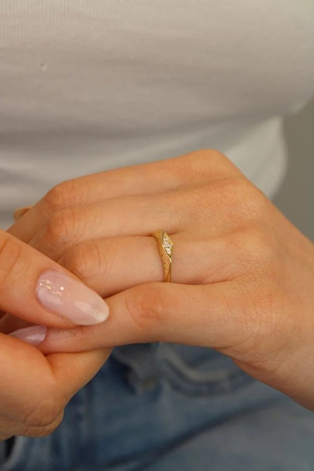 14 Carat Gold Triangle Cut Ring