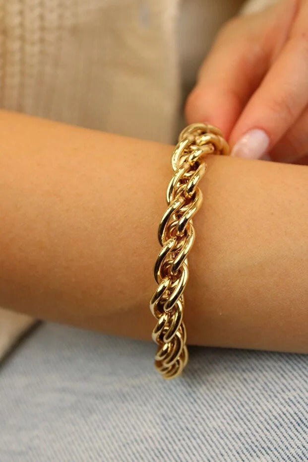 Knit Detailed Hallow Bracelet 14 Carat Gold Bracelet 22 cm 20.35 grams