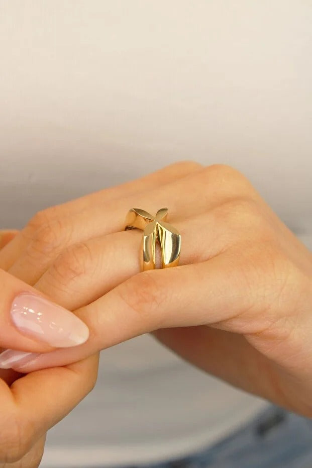 14 Ayar Altın Yonca Özel tasarım Yüzük