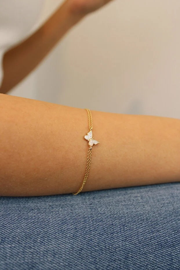 14 Carat White Enamel Butterfly Bracelet