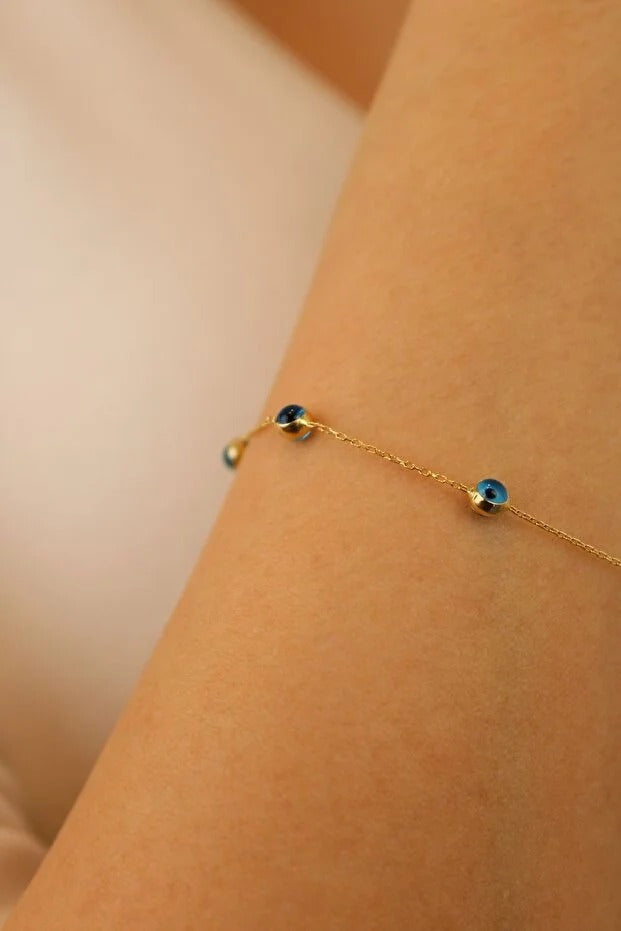 14 Carat Gold Evil Eye Bead Bracelet