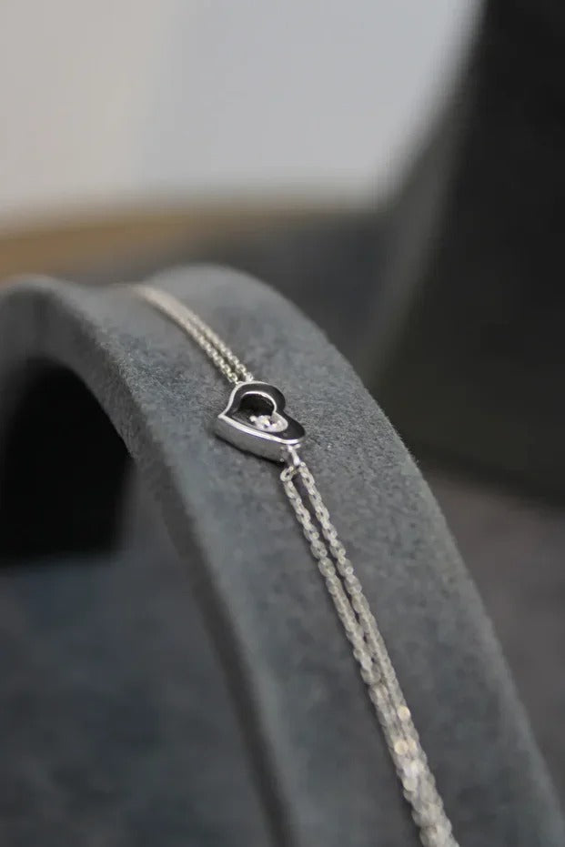 14 Carat Gold Heart Detailed Double Chain Bracelet